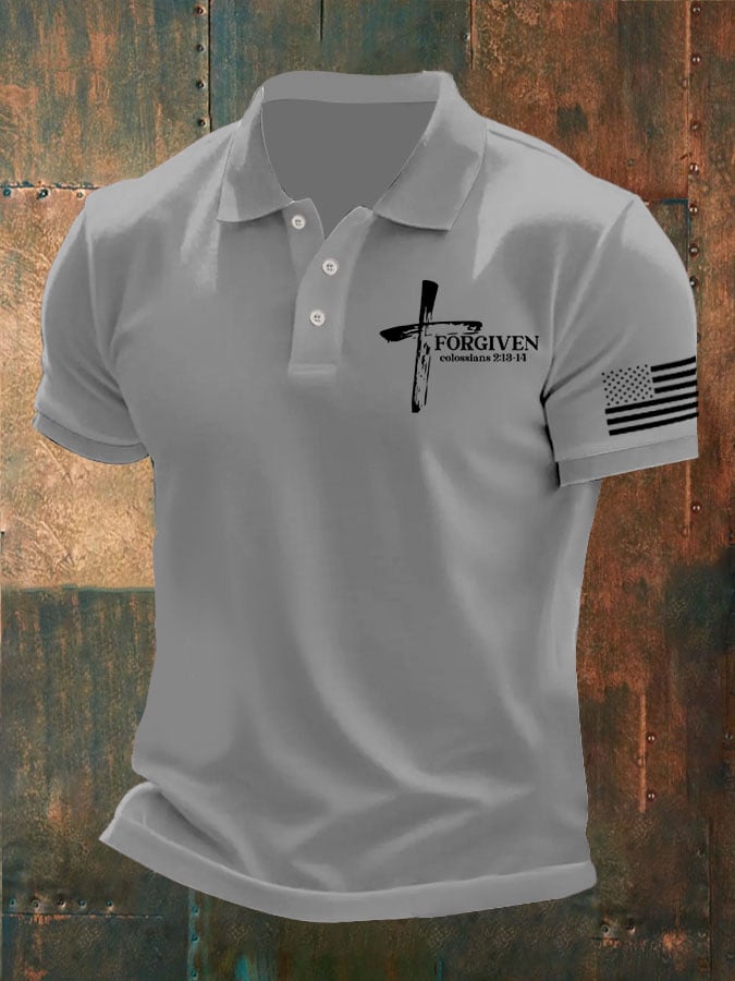 Men's Forgiven Cross Print Polo Shirt