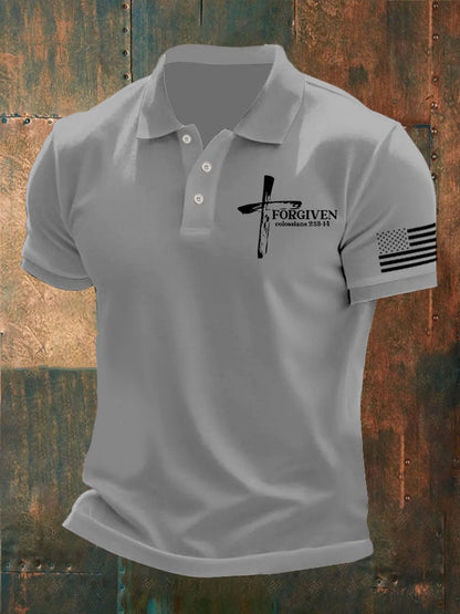Men's Forgiven Cross Print Polo Shirt