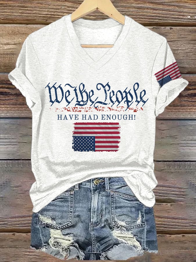 V-Neck Retro We The People Have Had Enough Print T-Shirt