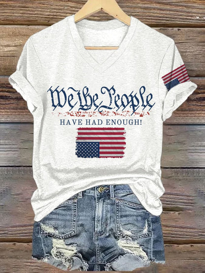 V-Neck Retro We The People Have Had Enough Print T-Shirt