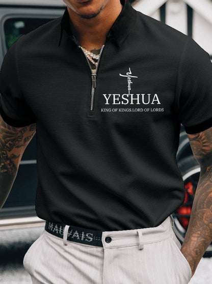 Men's Faith “Yeshua King OF Kings Lord Of Lords” Printed Casual Polo Shirt