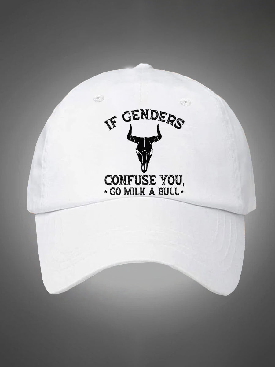 If Genders Confuse You Go Milk A Bull Pattern Washed Hats