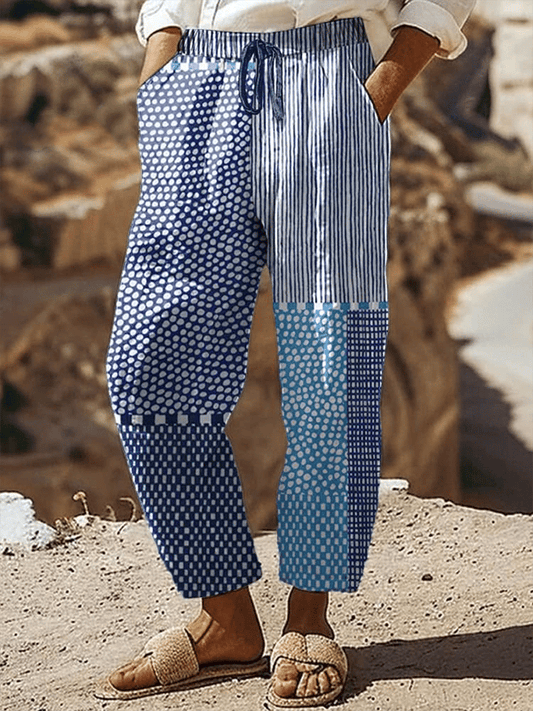 Women's Retro Abstract Geometric Line Art Print Casual Pants