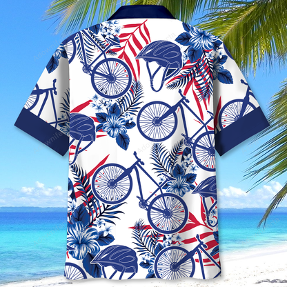 Mountain Bike Blue Hibiscus Hawaiian Shirt