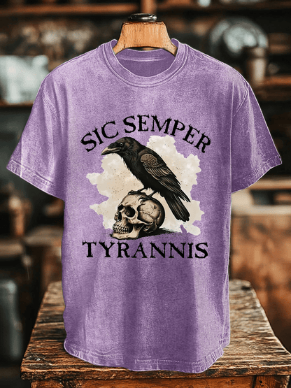 Men's Sic Semper Tyrannis Print Washed Cotton T-Shirt