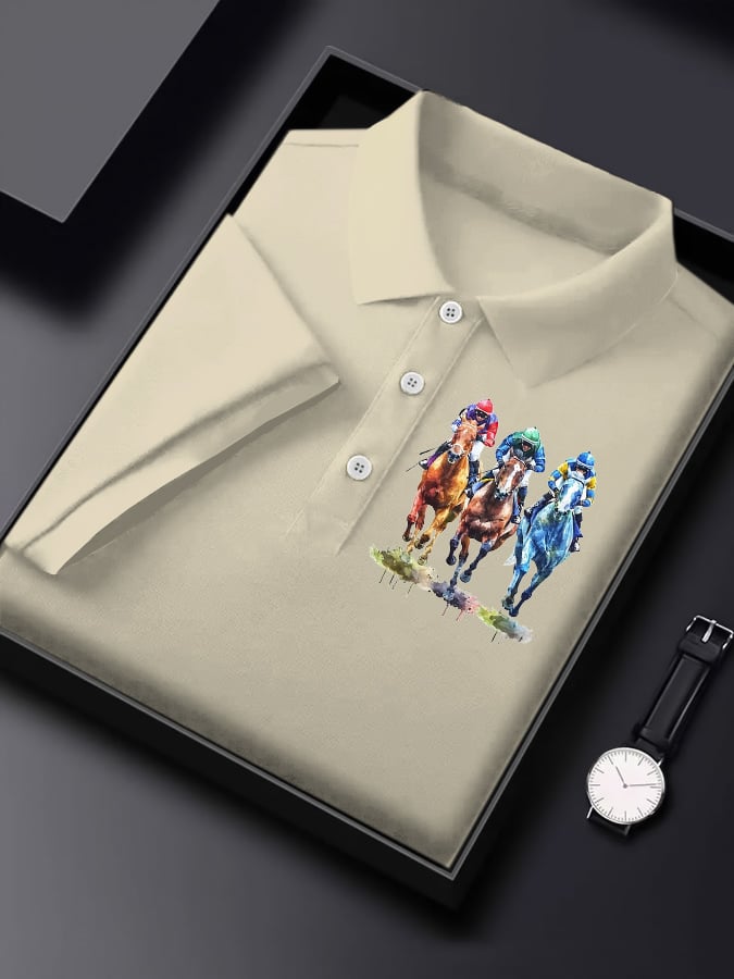 Men's Horse Racing Print Polo Shirt