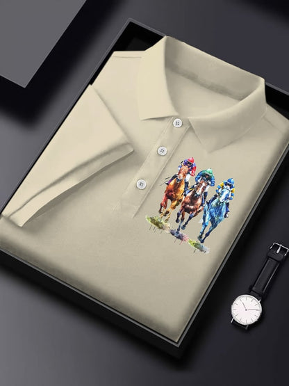 Men's Horse Racing Print Polo Shirt