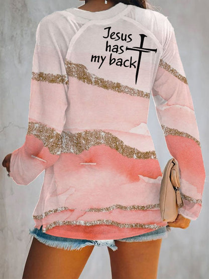 Women's Faith Jesus has my back print V-neck T-shirt