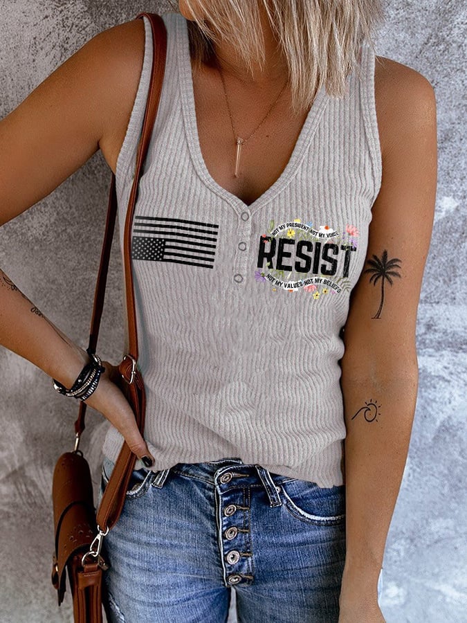 V-neck Retro Resist Not My President, Not My Voice, Not My Values, Not My Beliefs Print Tank Top