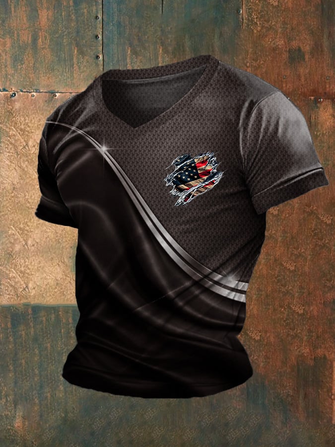 Men's Independence Day Flag Graphic V-Neck T-Shirt