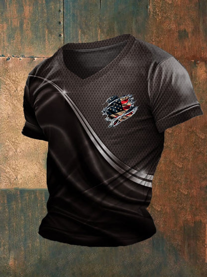 Men's Independence Day Flag Graphic V-Neck T-Shirt
