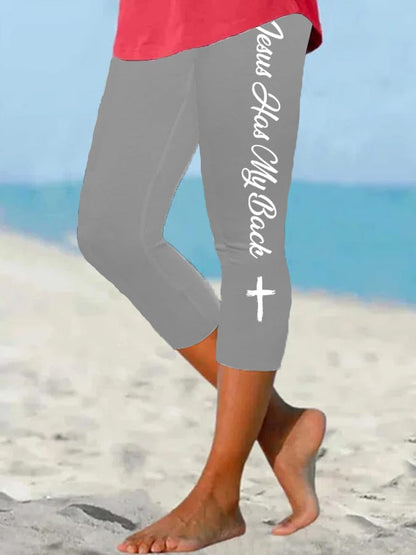 Women's Jesus Has My Back Print Casual Leggings