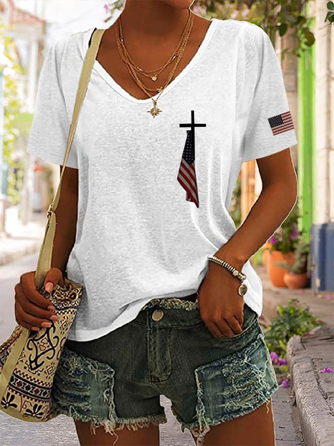 Women's Flag Cross Print T-Shirt