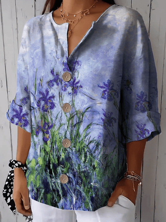 Women's Retro Floral Art Printed Shirt