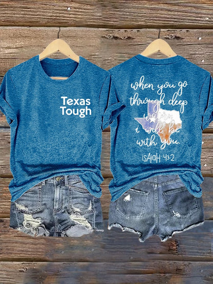 Retro Texas Tough When You Go Through Deep Waters, I Will Be With You. Isaiah 43:2 Print T-Shirt