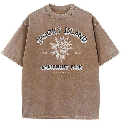 Spooky Island Halloween Washed Cotton T-Shirt