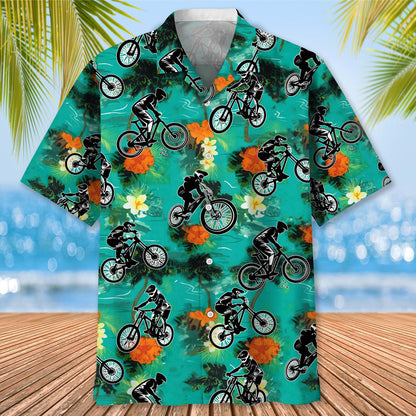 Mountain Bike Green Tropical Hawaiian Shirt