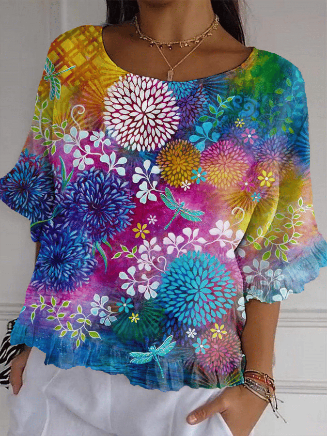 Women's Flower Print Short Sleeve Top