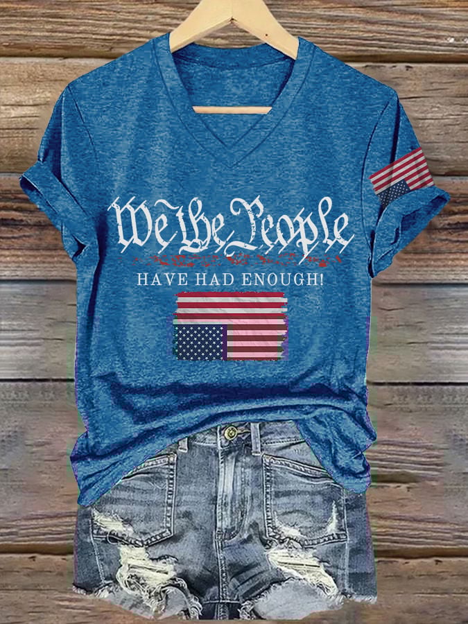 V-Neck Retro We The People Have Had Enough Print T-Shirt