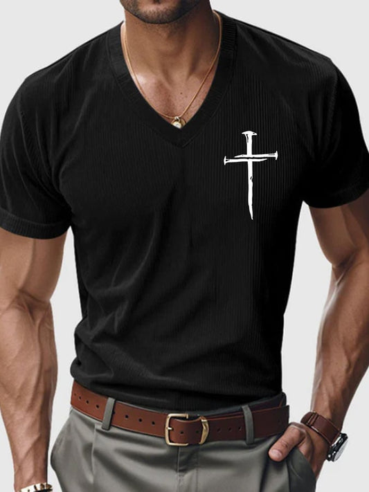 Men's Faith Cross Printed V-Neck T-Shirt