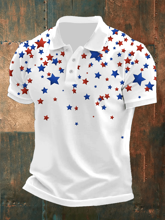 Men's Independence Day Star Print Casual Polo Shirt