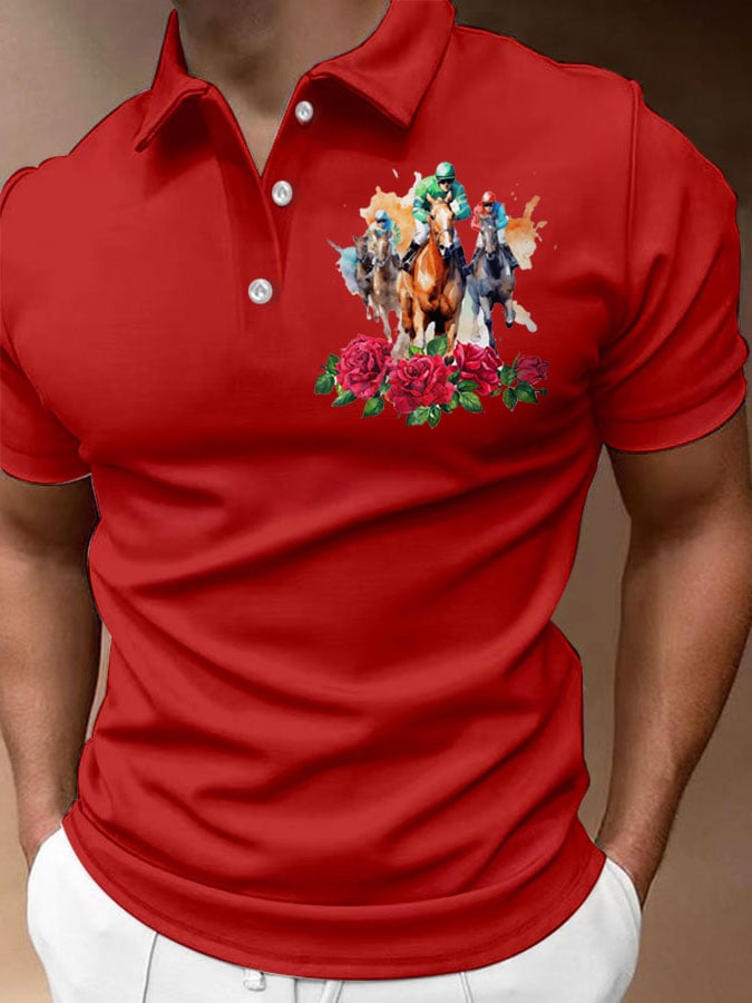 Men's Fashion Horse Racing Casual Printed Polo Shirt