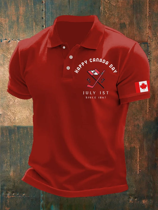 Men's Retro Happy Canada Day July 1st Since 1867 Print Polo Shirt