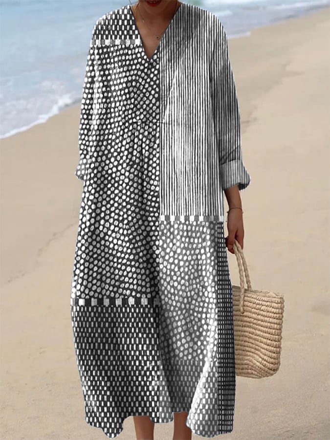 Women's Abstract Geometric Line Art Print Dress