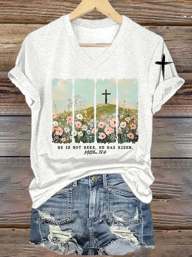 Women's faith printed V-neck T-shirt