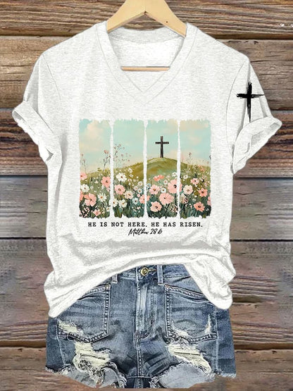 Women's faith printed V-neck T-shirt