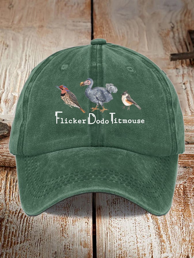 Unisex Distressed Washed Cotton Animal "FDT" Print Hat