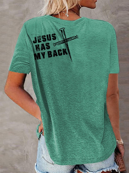 Women's Jesus Has My Back Christian Cross Faith Tee