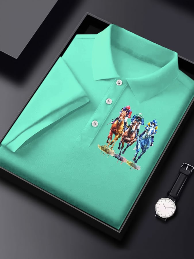 Men's Horse Racing Print Polo Shirt
