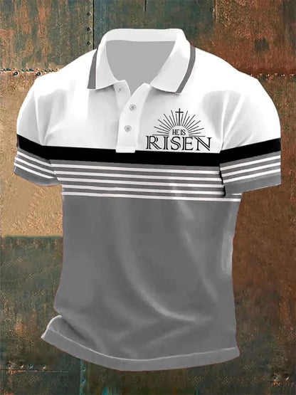 Men's Retro “He Is Risen”  Casual Printed Polo Shirt