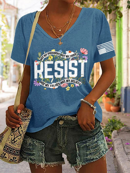V-neck Retro Resist Not My President, Not My Voice, Not My Values, Not My Beliefs Print T-Shirt