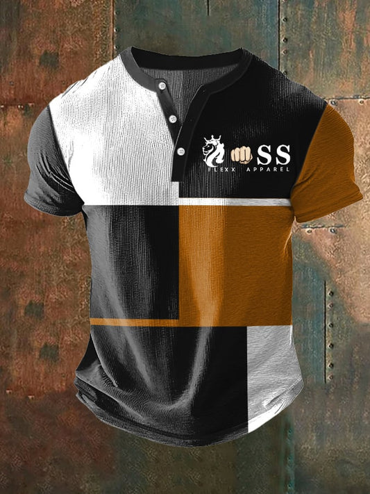 Business Casual Henley-Hemd mit Waffelmuster in Kontrastfarbe für Herren