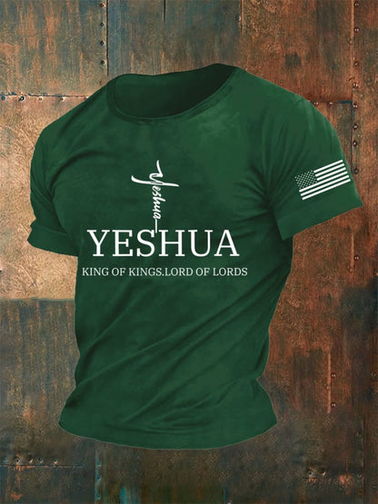 Men's Vintage Faith “Yeshua King Of Kings Lord Of Lords” Print Casual T-Shirt