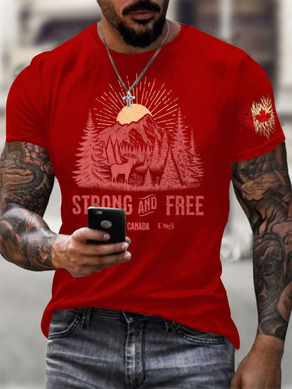 Men's Retro Strong And Free Canada Print T Shirt