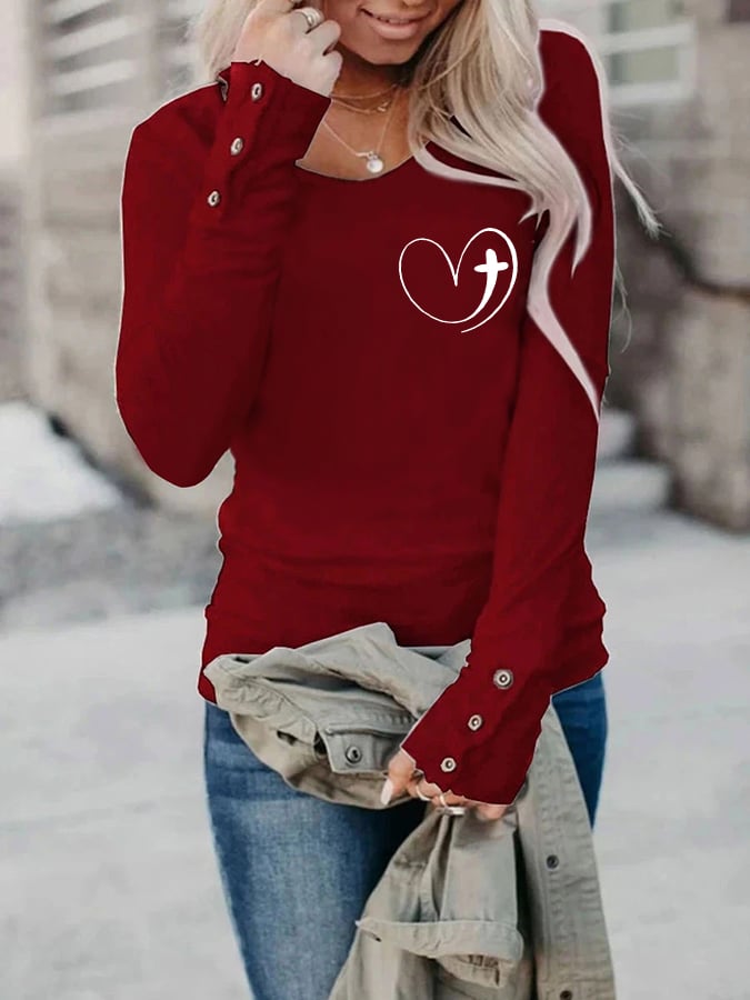 Women's Faith Love Like Jesus Jesus Has My Back Print Button Top