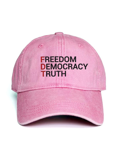 Unisex Distressed Washed Cotton FDT  “Freedom Democracy Truth” Hat