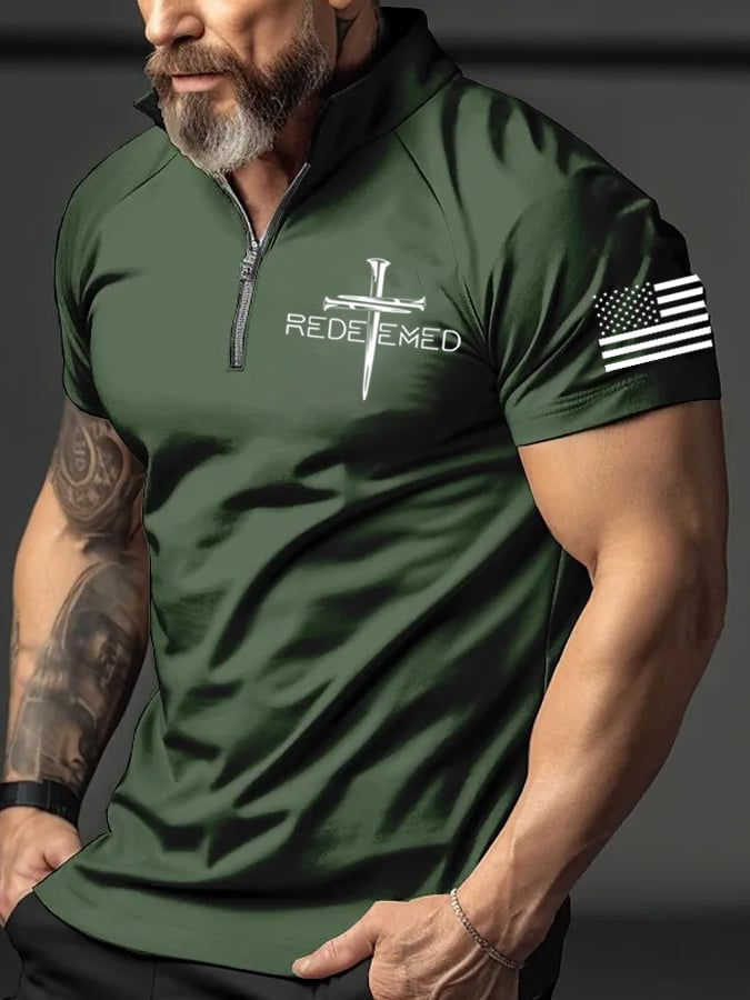 Men's Redeemed Cross Print Polo Shirt