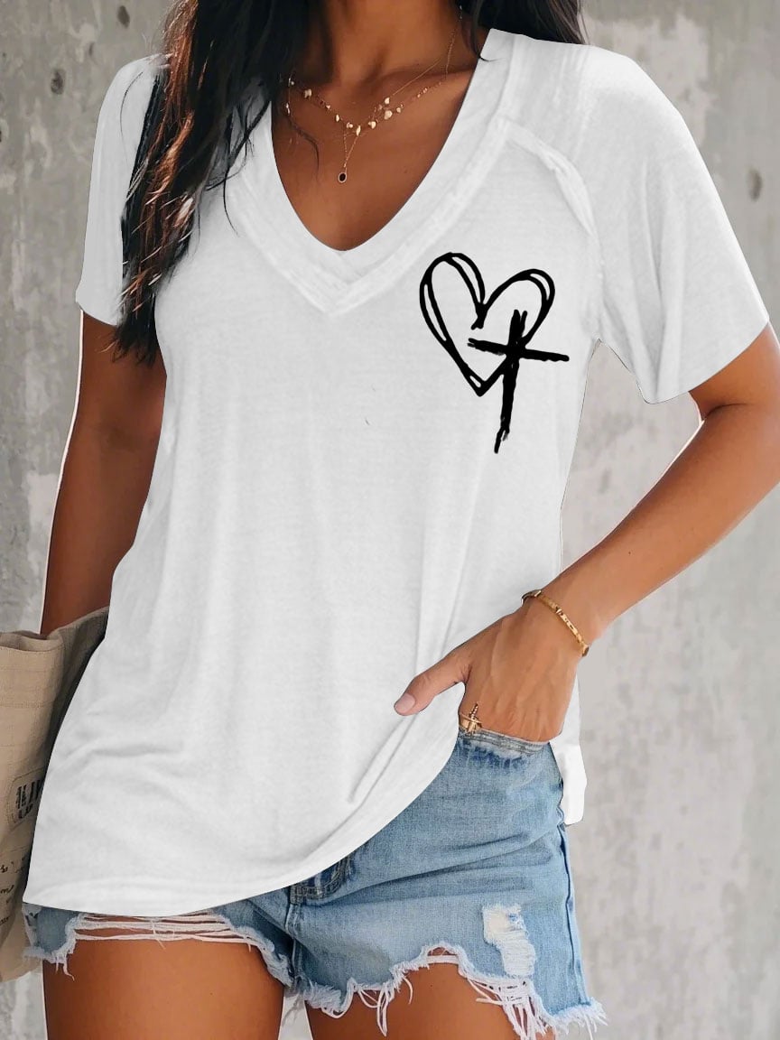 Women's Faith Cross Printed Short Sleeve T-shirt