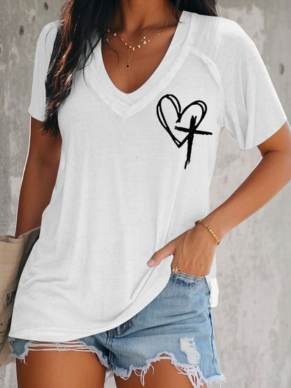 Women's Faith Cross Printed Short Sleeve T-shirt