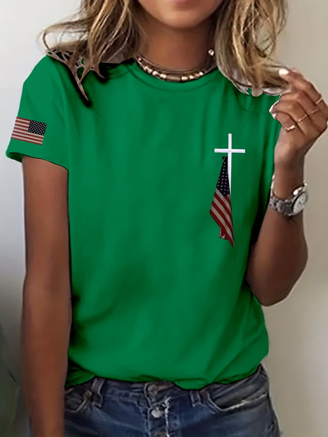Women's Flag Cross Print T-Shirt