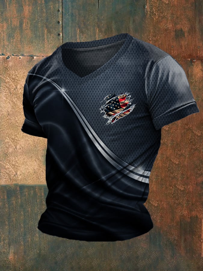 Men's Independence Day Flag Graphic V-Neck T-Shirt