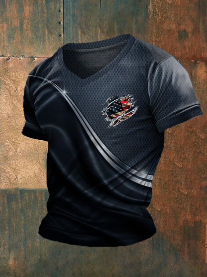 Men's Independence Day Flag Graphic V-Neck T-Shirt