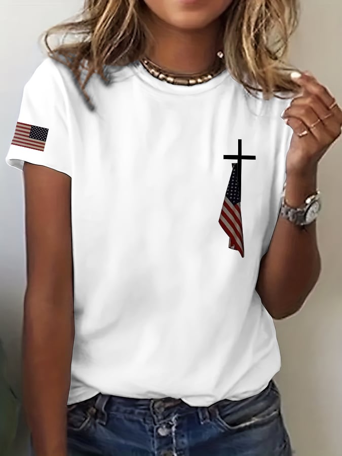 Women's Flag Cross Print T-Shirt