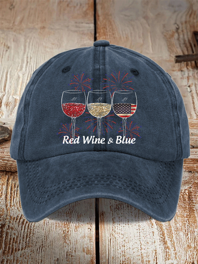 Unisex Red Wine And Blue Print Casual Baseball Cap