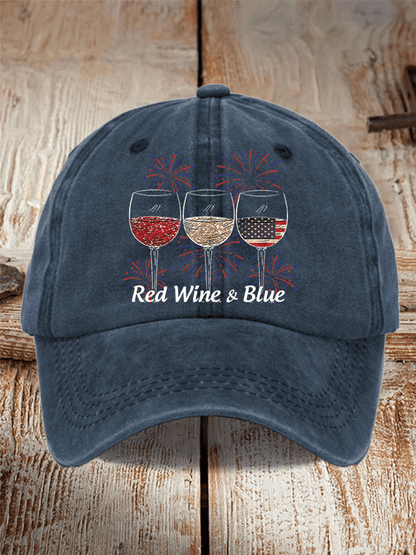 Unisex Red Wine And Blue Print Casual Baseball Cap