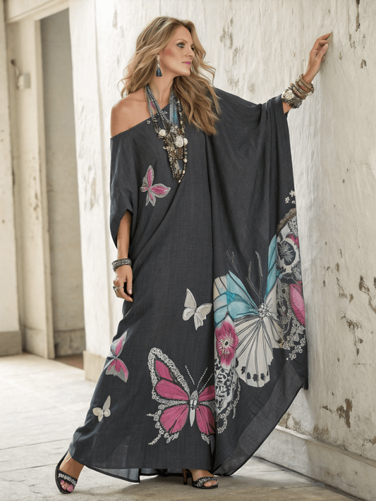 Women's cotton and linen one shoulder long skirt